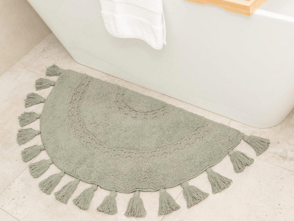 Half Circle Mat with Crochet Insert Detail & Tassels