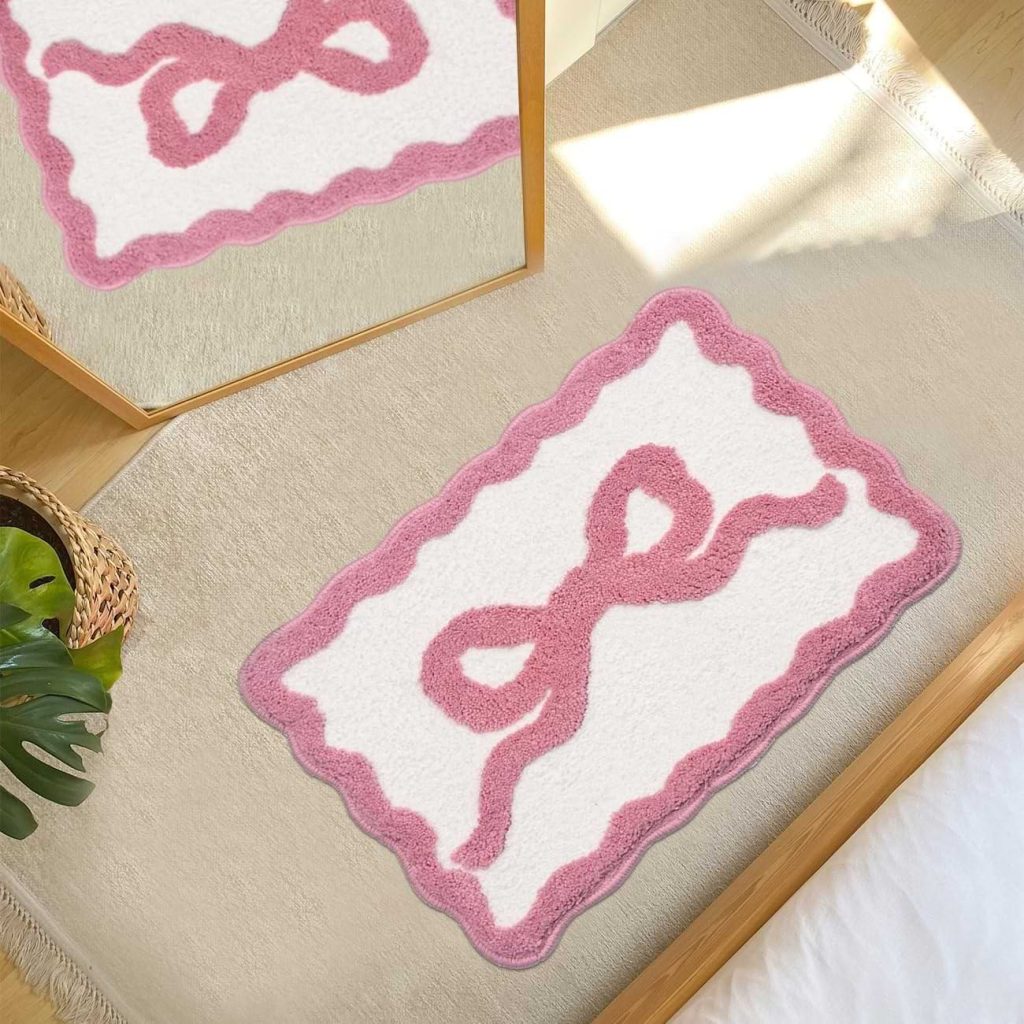 scalloped bow bathroom rug