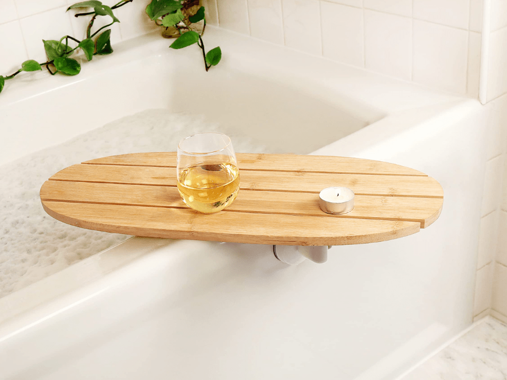 Kikkerland Bamboo Bath Bathtub Side Rotating Table