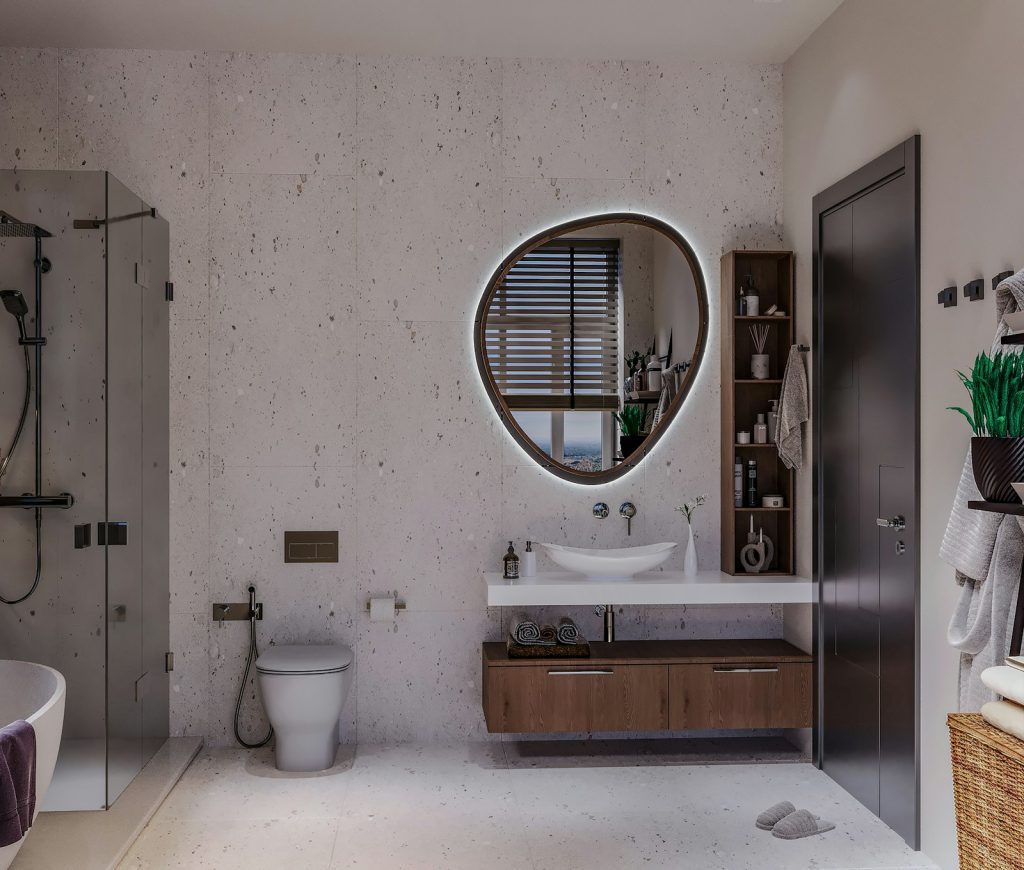 Minimalist bathroom with a white toilet